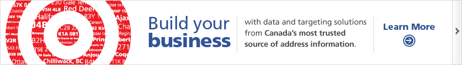 Build your business with data and targeting solutions from Canada’s most trusted source of address information. Learn more >