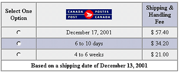 Display of shipping options to international destinations