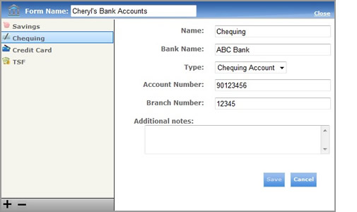 Bank Accounts Form