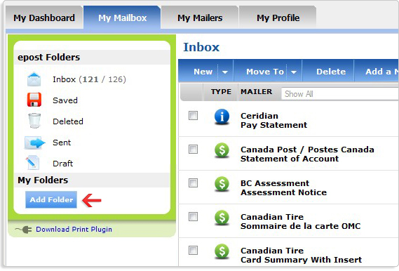 Keep your bills and notices well organized and make them easy to find by creating folders.