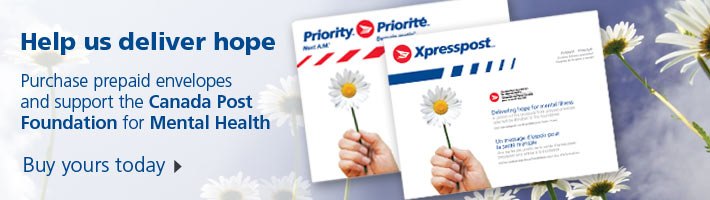 Purchase prepaid envelopes and support the Canada Post Mental Health Foundation. 