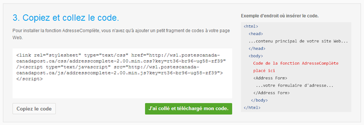 Copiez et collez le code