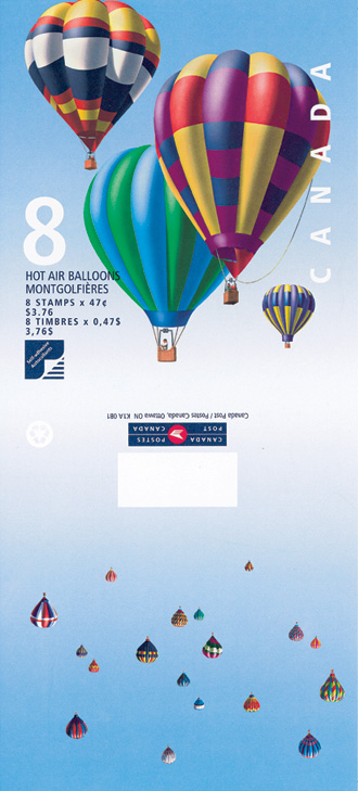 Carnet de 8 timbres autocollants (4 motifs) - ouvert