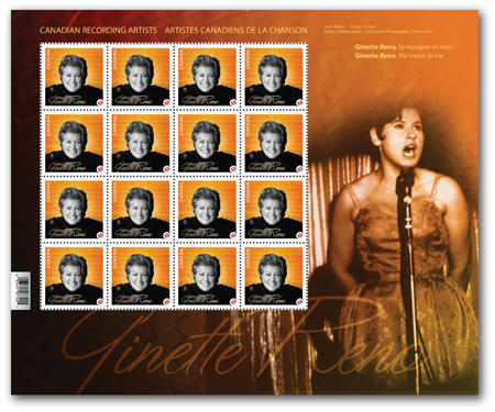 Panes of 16 stamps (Ginette Reno)