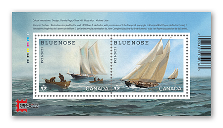 Souvenir sheet of 2 stamps with overprint - Bluenose, 1921-2021