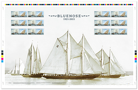 Uncut press sheet of 24 stamps - Bluenose, 1921-2021