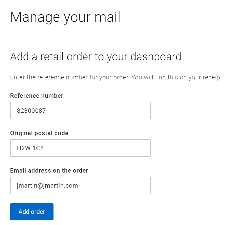 A screenshot of the form to add a retail order to your dashboard