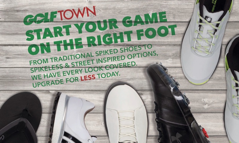 Direct mail piece for Golf Town featuring their line of footwear.