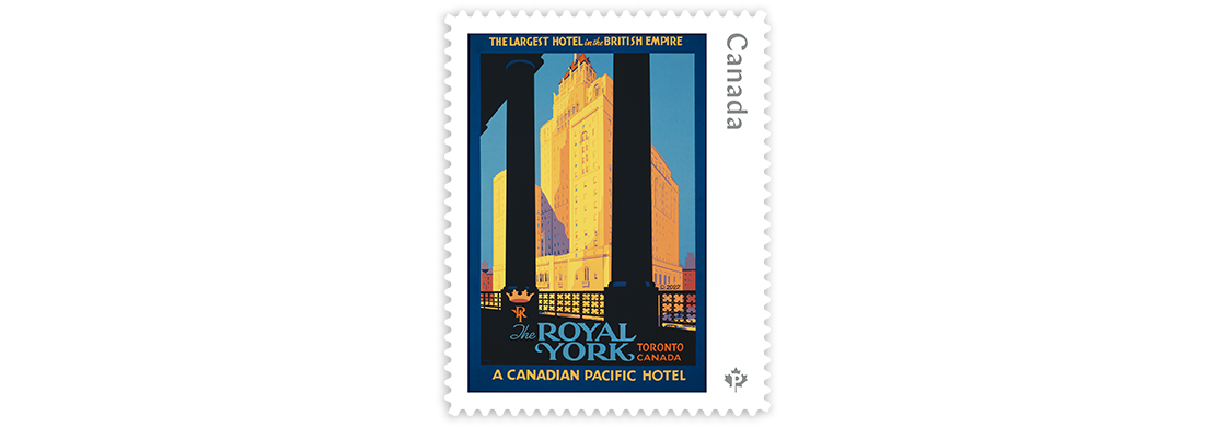 Stamp depicting travel poster of the Royal York hotel