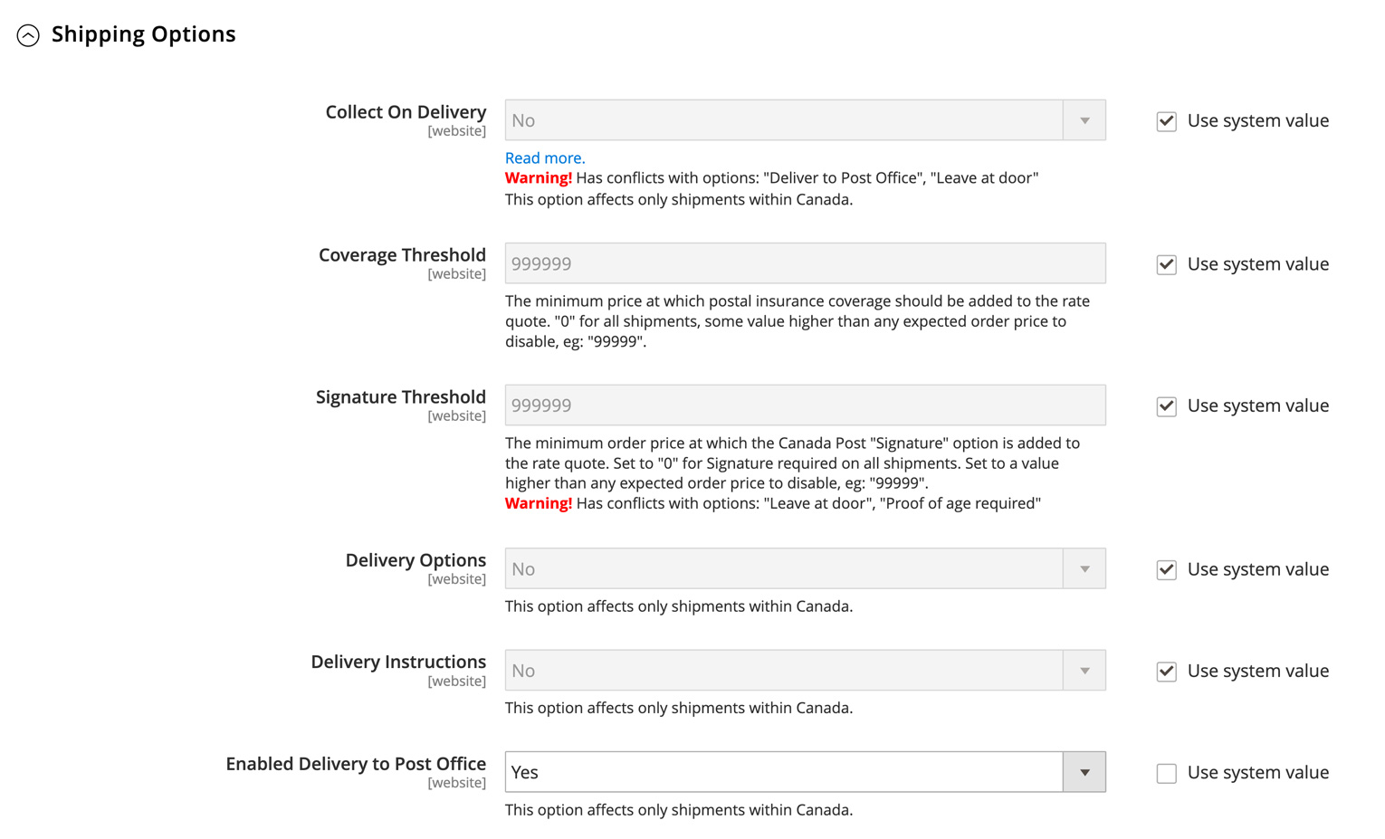 A screenshot of an online store dashboard. User is configuring delivery options.
