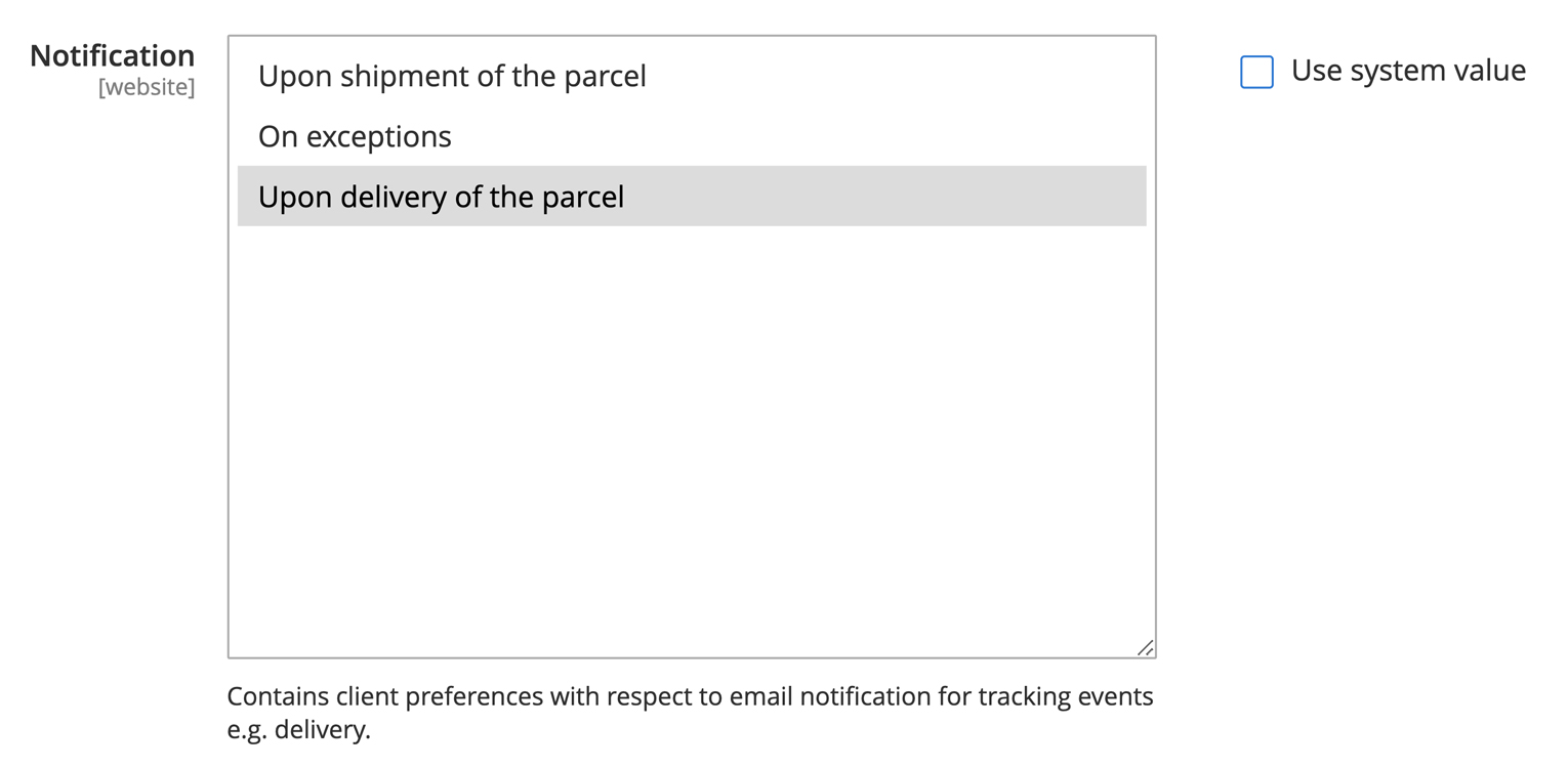 Une saisie d’écran du tableau de bord d’une boutique en ligne. L’utilisateur configure les options d’avis de livraison. (En anglais seulement)