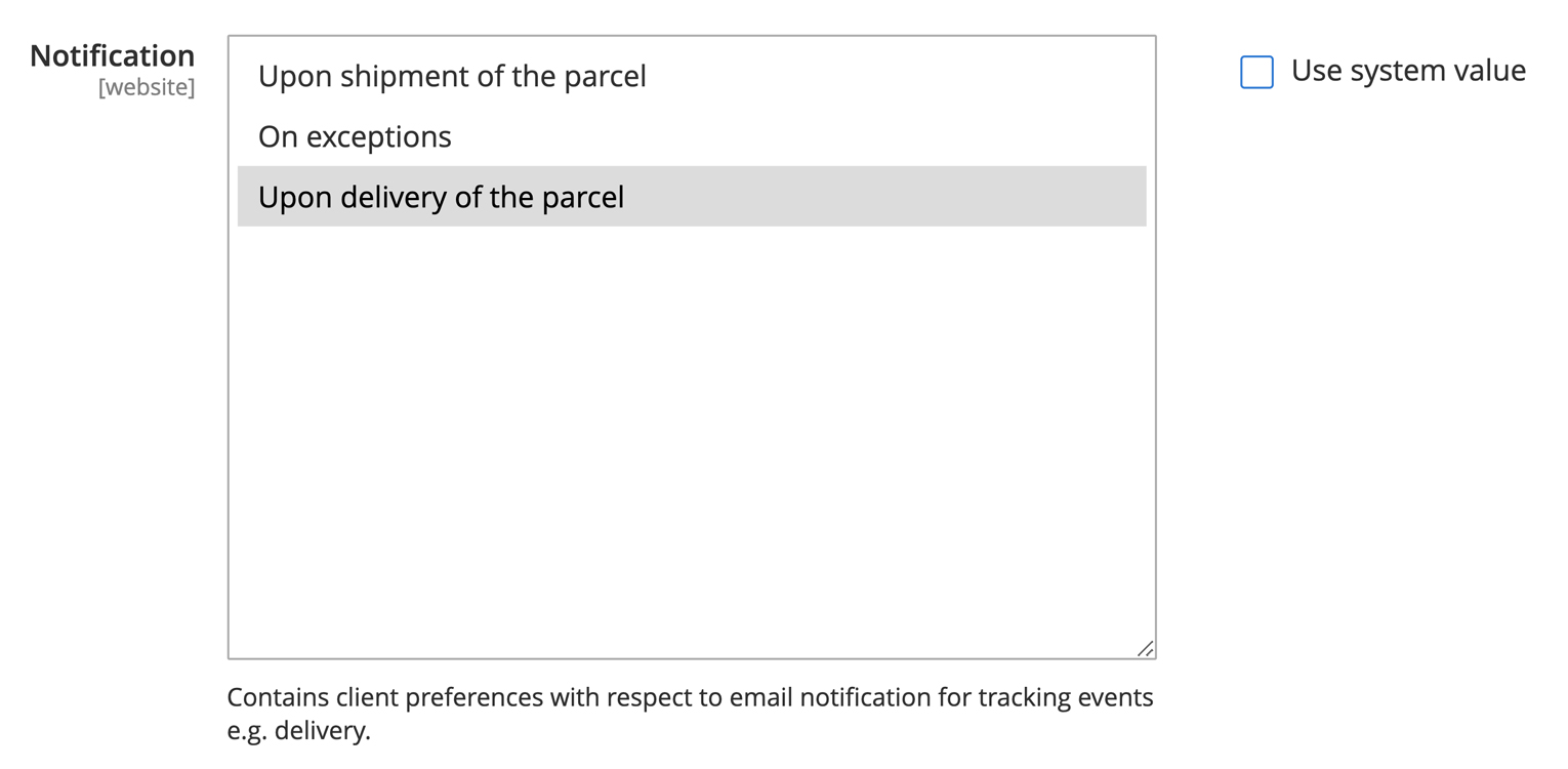 A screenshot of an online store dashboard. User is configuring delivery notification options.