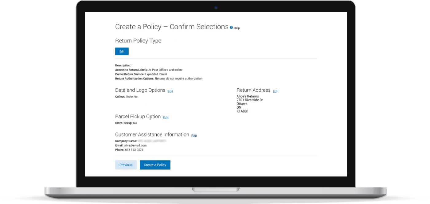 See all your returns policy details in one place before confirming.