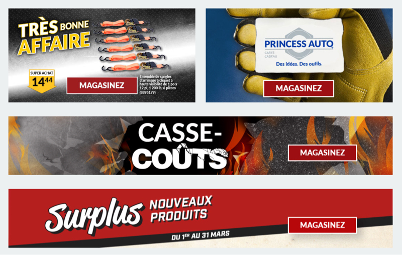 Plusieurs bandeaux numériques faisant la promotion d’offres et de cartes-cadeaux de détaillants en ligne.