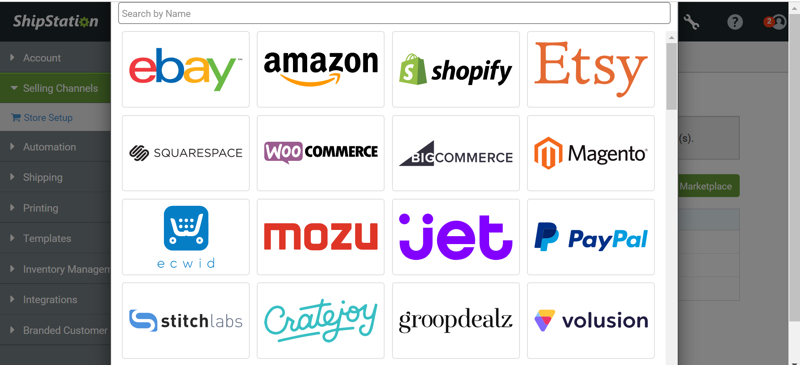 A user selects their selling channels in ShipStation’s backend.