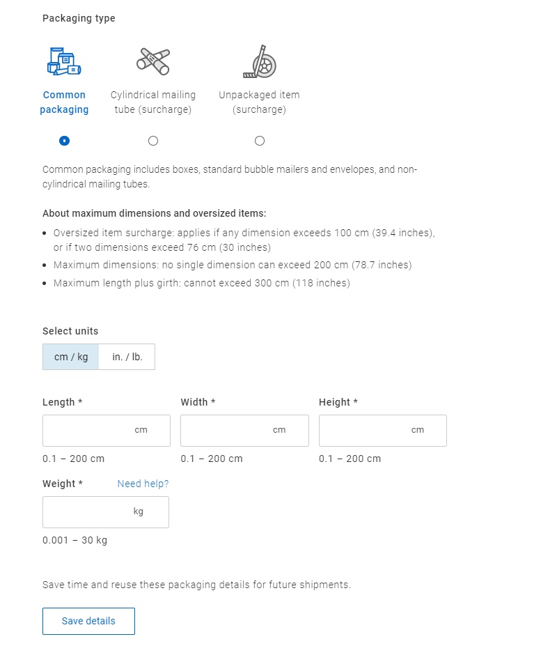 A user uses Shipping Manager to create a shipping label for a package.