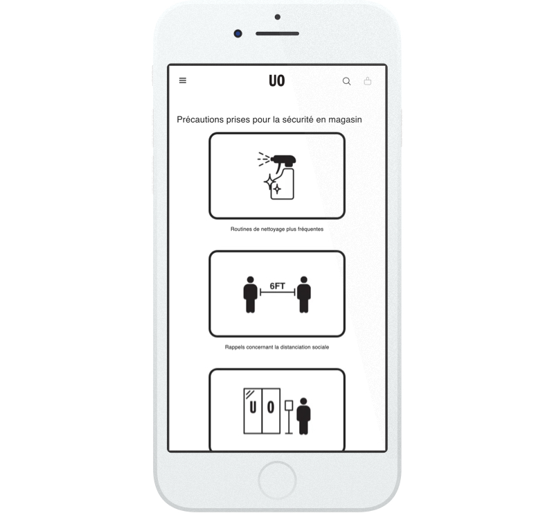 Le site Web de Urban Outfitters décrit les mesures de sécurité adoptées en magasin en lien avec la COVID-19.