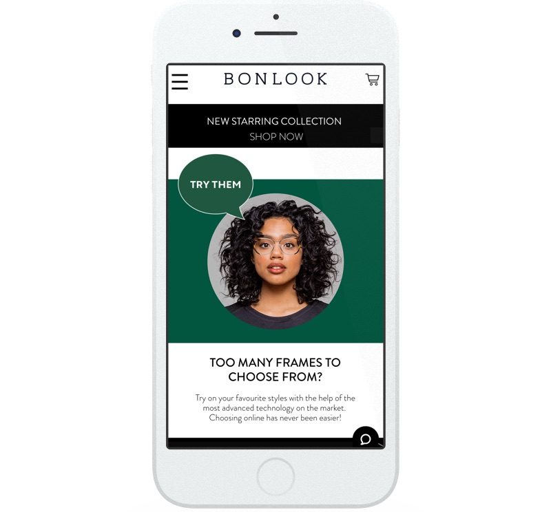 BonLook’s website promotes a tool that lets online shoppers try on the latest eyewear styles.