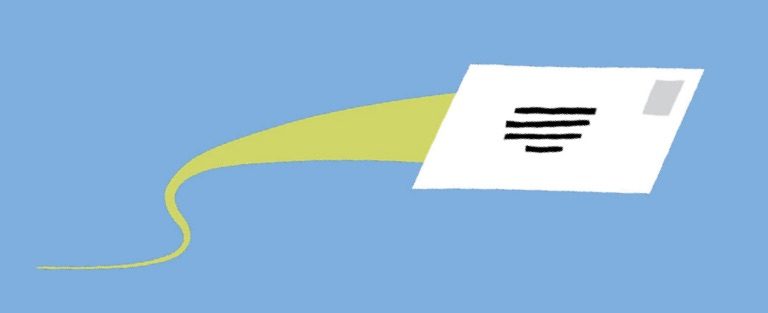 Illustration of an envelope that appears to be in motion.