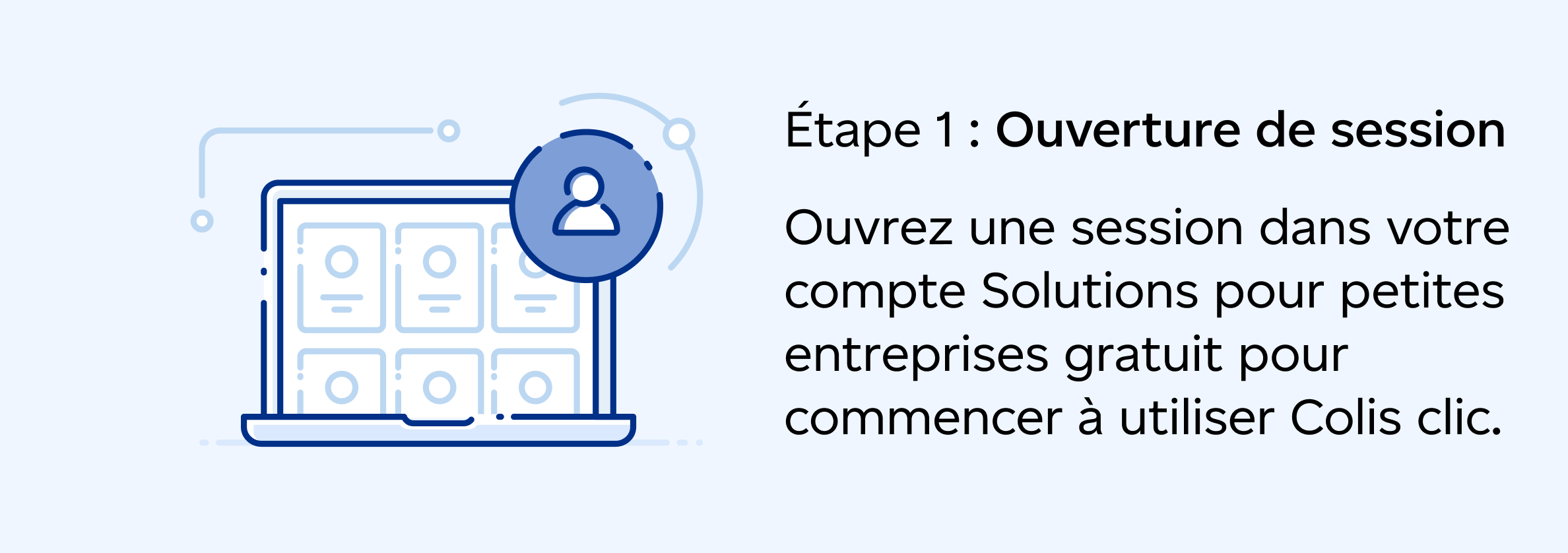 Étape 1 : Ouverture de session Ouvrez une session dans votre compte Solutions pour petites entreprises gratuit pour commencer à utiliser Colis clic.