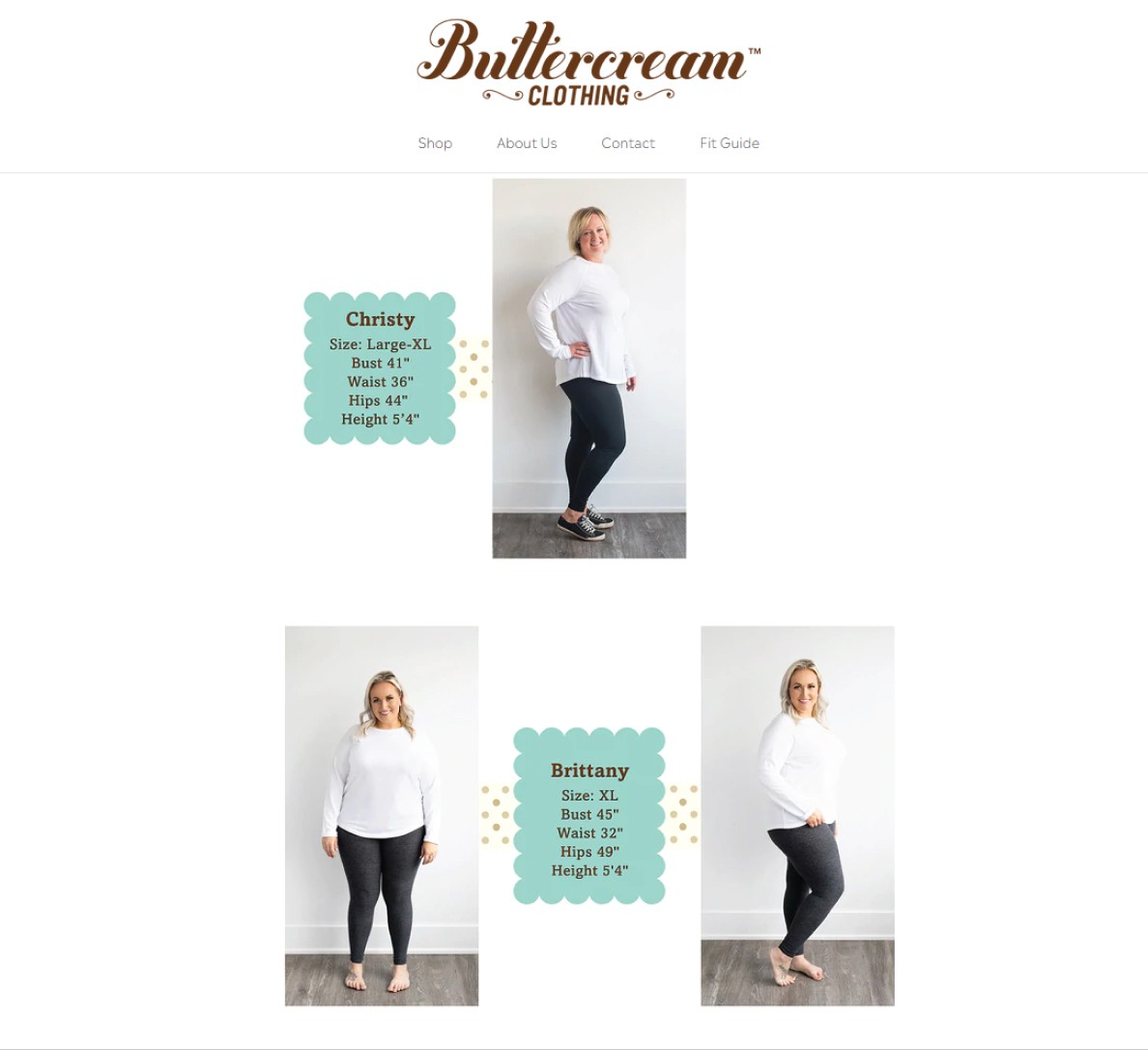 Jeunes femmes portant des tenues identiques signées Buttercream Clothing, l’une en taille large, l’autre en taille extralarge