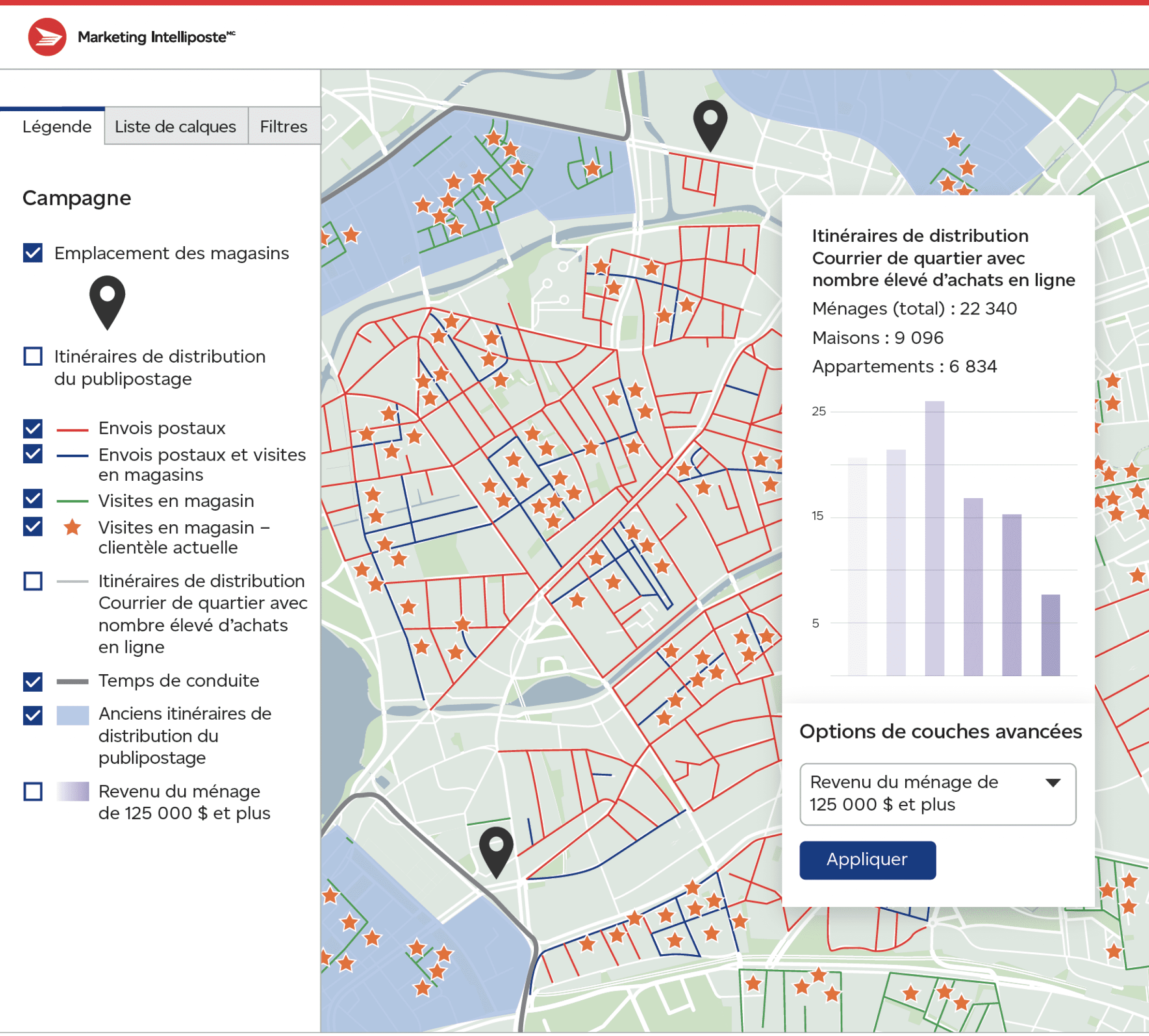 Une capture d’écran de l’outil de visualisation des données de Postes Canada.