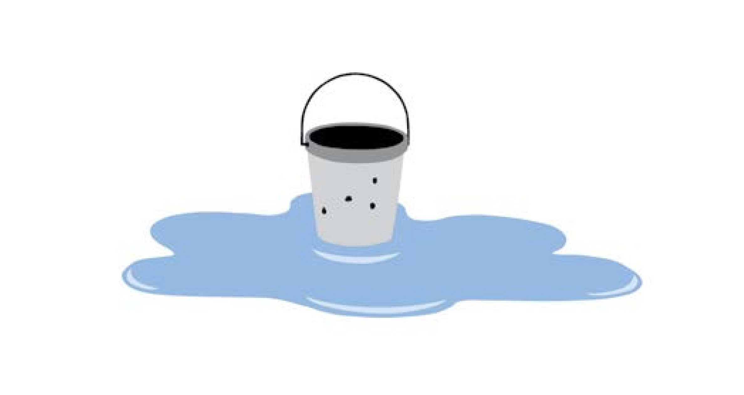 Illustration d’un seau troué duquel de l’eau s’écoule formant une flaque au sol.