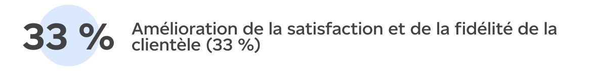 Amélioration de la satisfaction et de la fidélité de la clientèle (33 %)