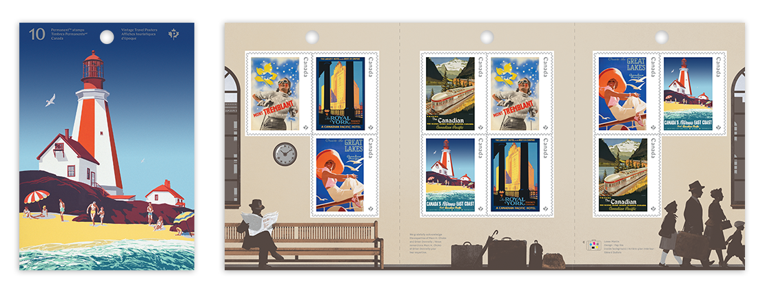 Image du carnet de timbres sur les affiches de voyage d’époque