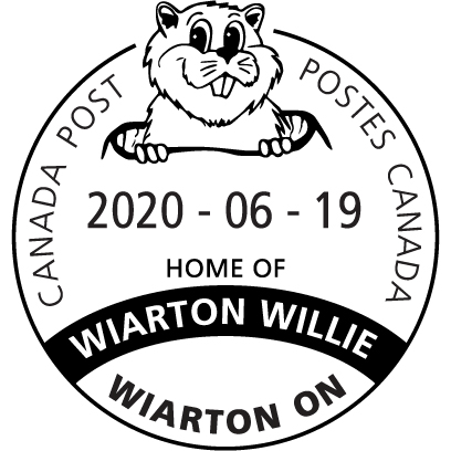 Dessin de marmotte et devise locale Home of Wiarton Willie, avec la date 19 juin 2020.