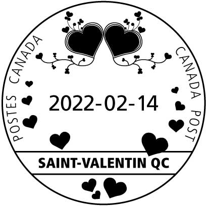 Dessin de spirales ornées de petits et grands cœurs décoratifs, avec la date 14 février 2022.