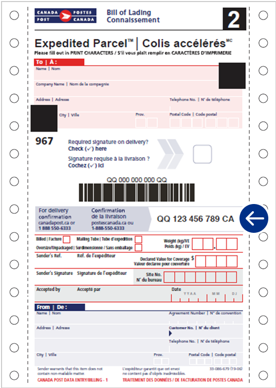 An example of an Expedited Parcel Bill of Lading.