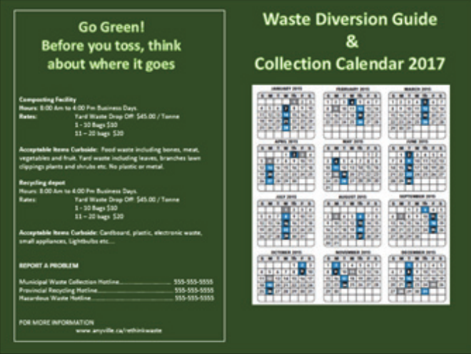 An example of a non-promotional waste calendar