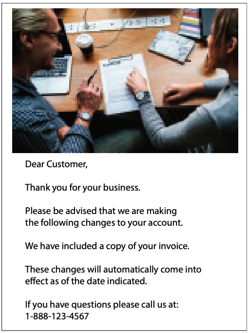 An example of a non-promotional loyalty/retention mailing
