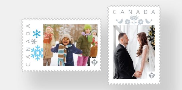 Two custom stamps made with Canada Post Picture Postage.