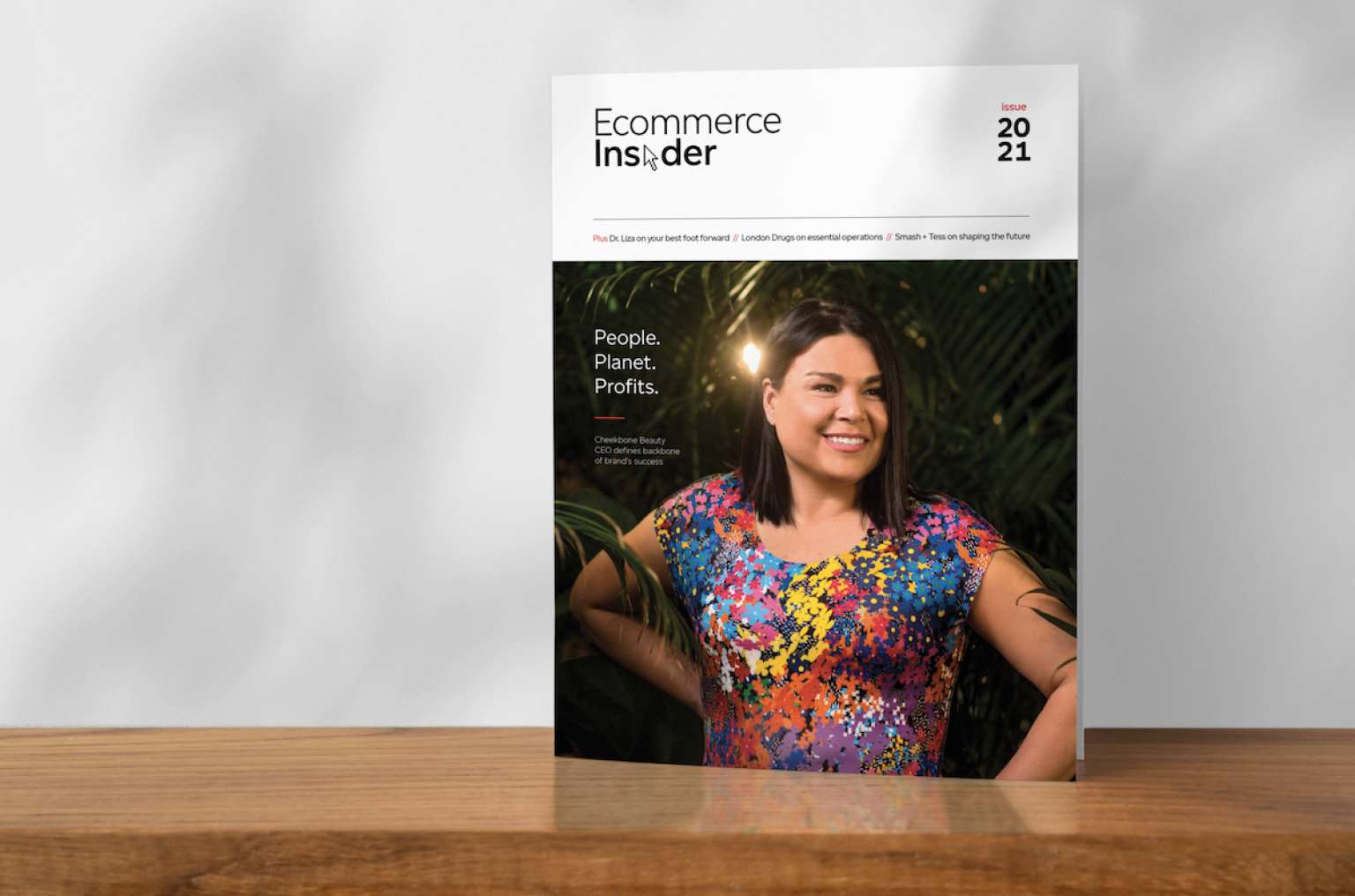 The cover of the 2021 edition of Ecommerce Insider magazine features Jen Harper of Cheekbone Beauty