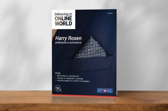 The cover of the 2020 edition of Delivering the Online World magazine features a story on Harry Rosen