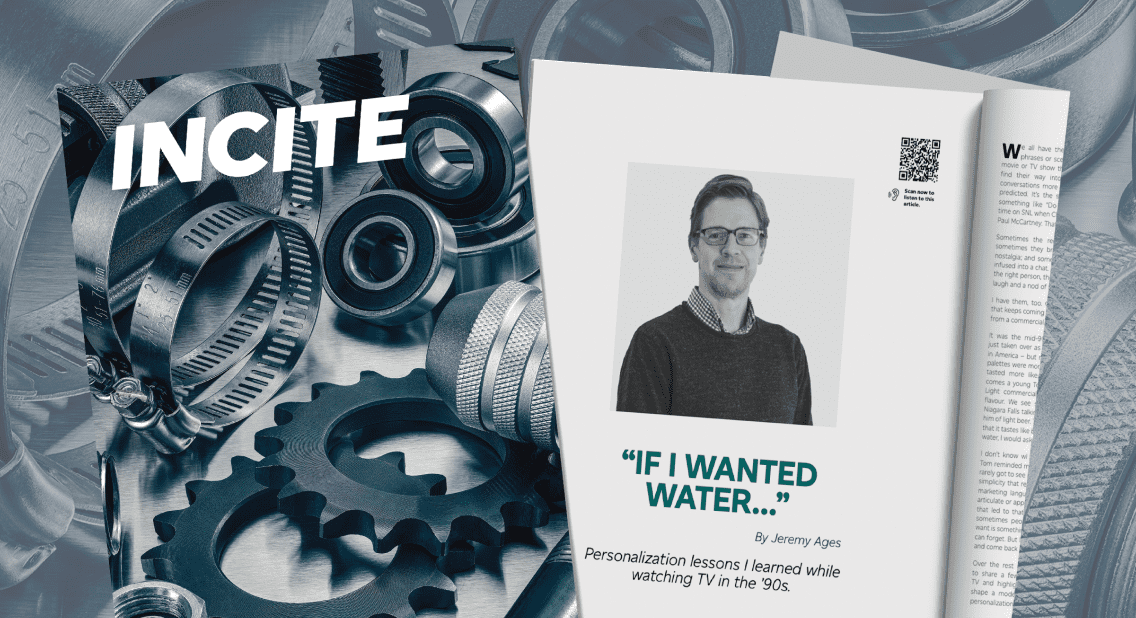 The cover of the Identity issue of INCITE magazine and an interior page open to the "Connecting to identity" article. 
