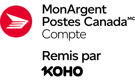 Le logo MonArgent Postes Canada. Le logo Remis par KOHO.
