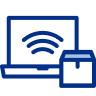 Ic&ocirc;ne de connexion sans fil montrant un ordinateur portable et un t&eacute;l&eacute;phone intelligent avec des ondes de signal entre les appareils.