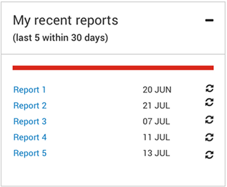 Intelligence 360 list of &ldquo;My recent reports&rdquo;.