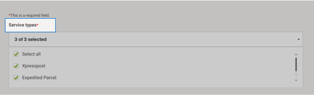 Intelligence 360 &ldquo;Service types&rdquo; drop down list.