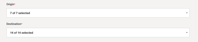 Intelligence 360 &ldquo;Origin&rdquo; and &ldquo;Destination&rdquo; fields.