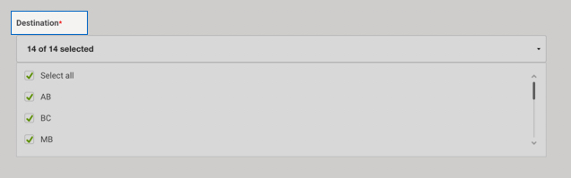 Intelligence 360 menu with field for &ldquo;Destination&rdquo; highlighted.