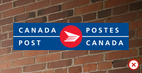 Canada Post logo set against a brick wall background