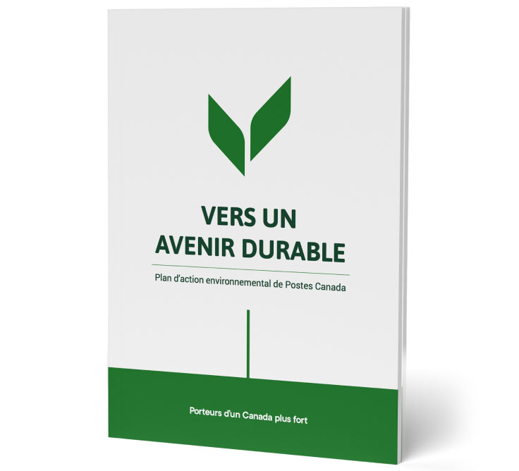La page couverture du Plan d'action environnemental 2021 de Postes Canada, « Vers un avenir durable »