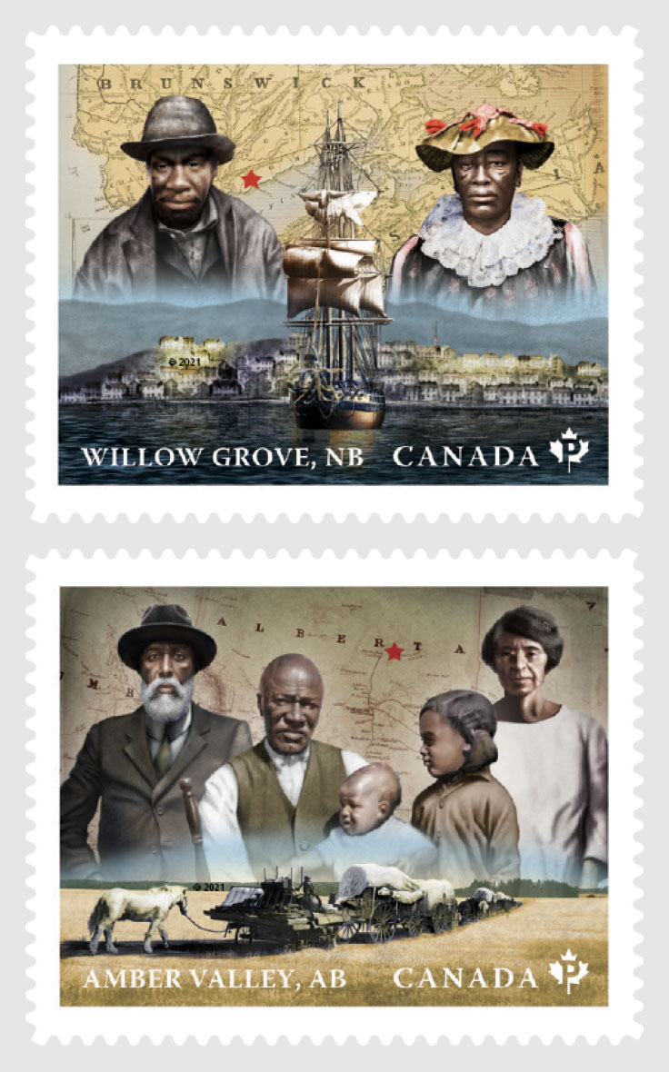The 2021 Black History Month stamp issue features the pioneers who founded Willow Grove, New Brunswick, and Amber Valley, Alberta.