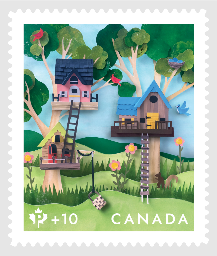 Le timbre de la Fondation communautaire de Postes Canada de 2022 met en vedette des cabanes dans les arbres colorées