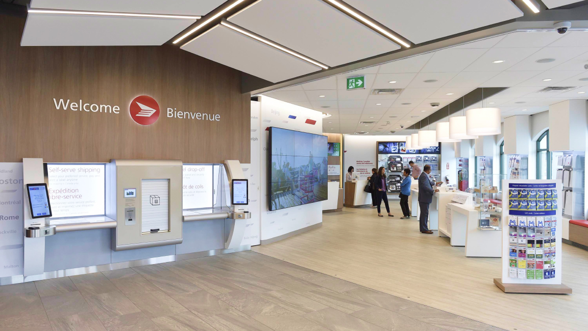 Interior view of a Canada Post Drive-thru Parcel Centre