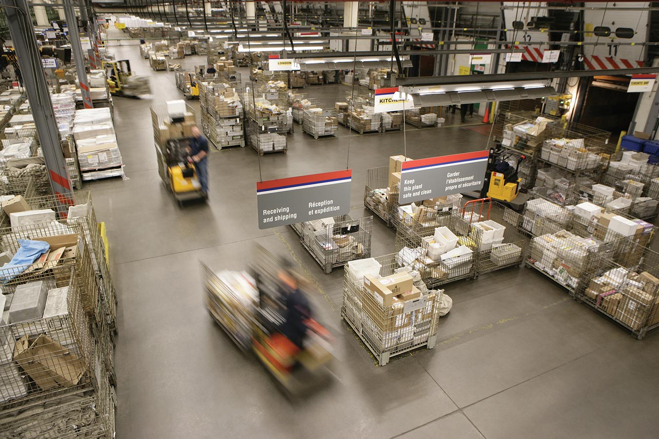Overhead view of mail being sorted at a mail processing centre